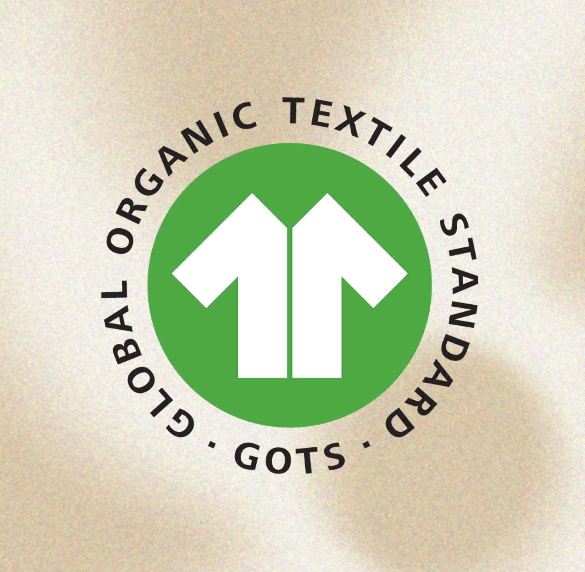 Global Organic Textile Standard (GOTS) logo on a beige background