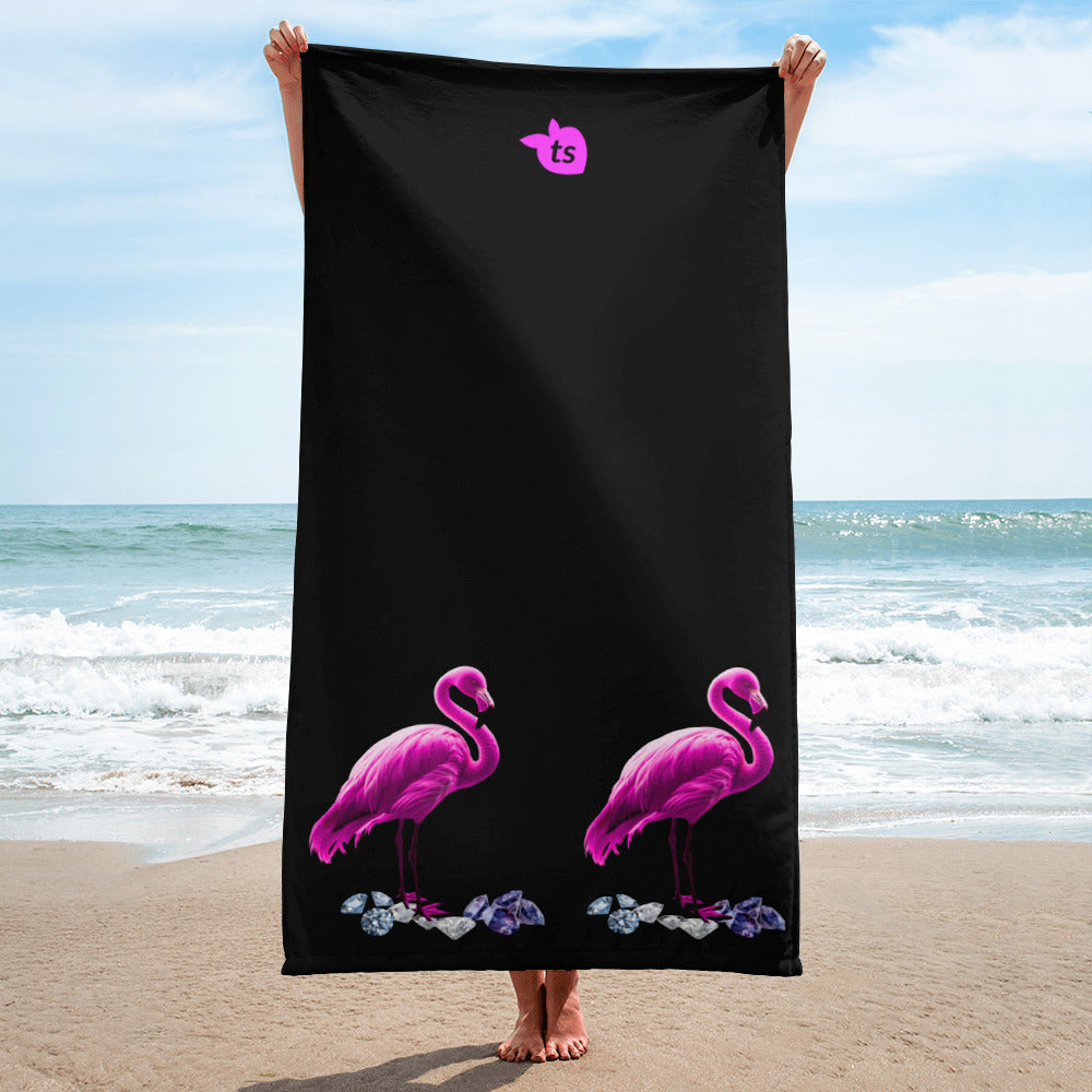 tsgabrielle® • Flamant 🦩Rose • Towel • 30″ × 60″ • Black •