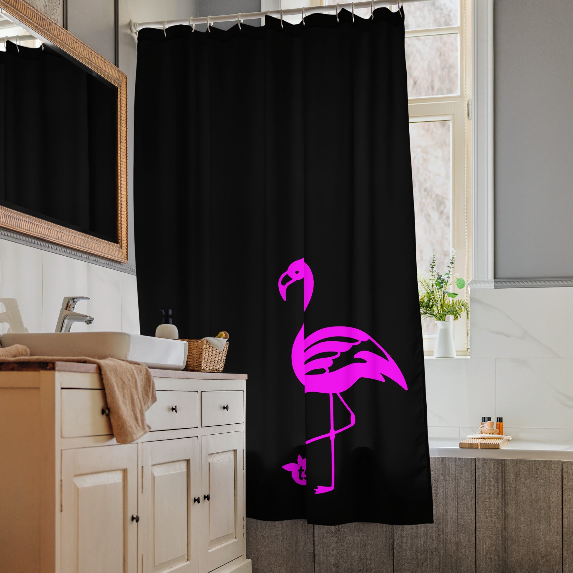 tsgabrielle® • Flamant Rose • Douchegordijn • Zwart • 180 cm x 188 cm