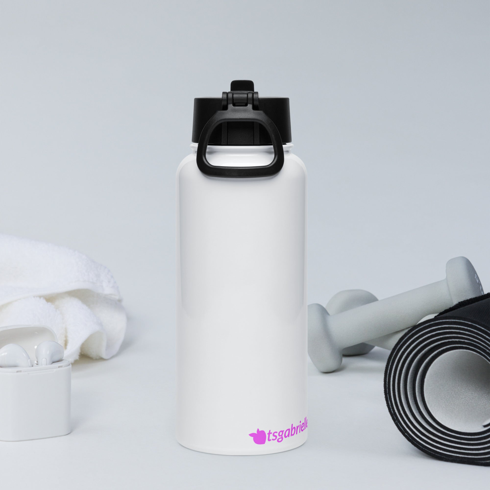 tsgabrielle® • Flamant Rose • Waterfles met rietje • Roestvrij staal • Wit • 32 oz