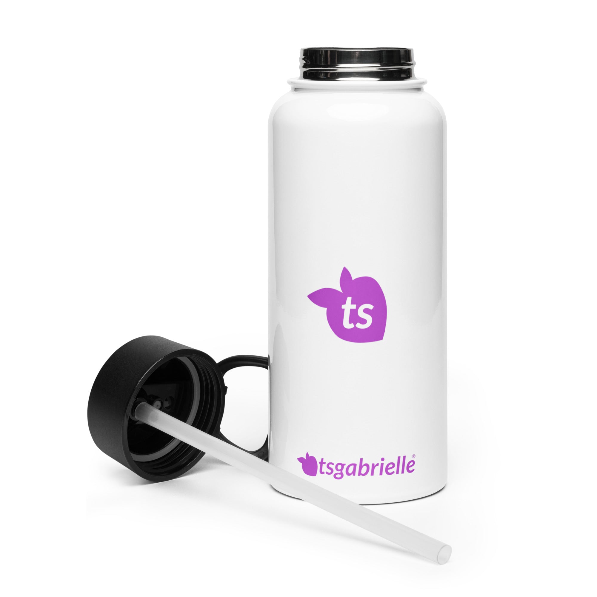 tsgabrielle® • Waterfles met rietje • Wit • Roestvrij staal • 32 oz