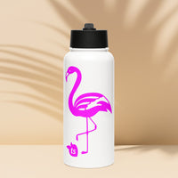 tsgabrielle® • Flamant Rose • Waterfles met rietje • Roestvrij staal • Wit • 32 oz