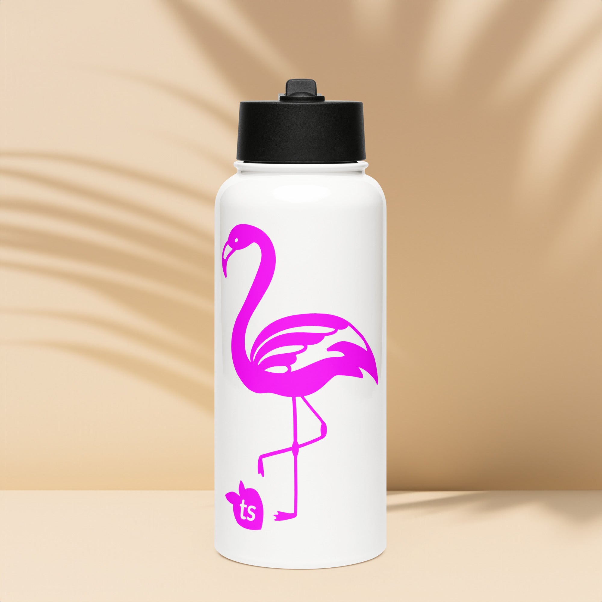 tsgabrielle® • Flamant Rose • Waterfles met rietje • Roestvrij staal • Wit • 32 oz