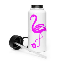 tsgabrielle® • Flamant Rose • Waterfles met rietje • Roestvrij staal • Wit • 32 oz