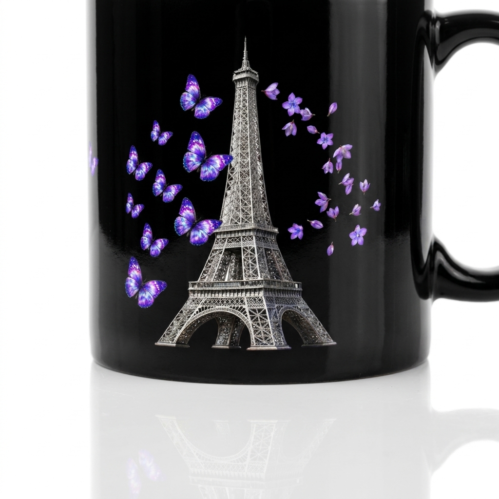 tsgabrielle® • Parijs - De Eiffeltoren • Glanzende Mok • Zwart • Keramiek • 2 Maten