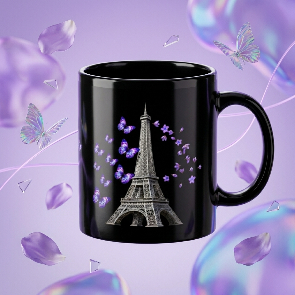 tsgabrielle® • Parijs - De Eiffeltoren • Glanzende Mok • Zwart • Keramiek • 2 Maten - Black - View 24