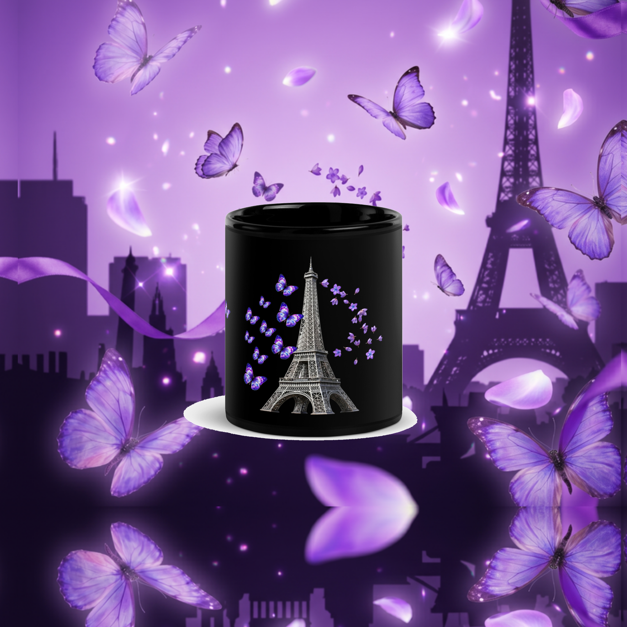 tsgabrielle® • Parijs - De Eiffeltoren • Glanzende Mok • Zwart • Keramiek • 2 Maten