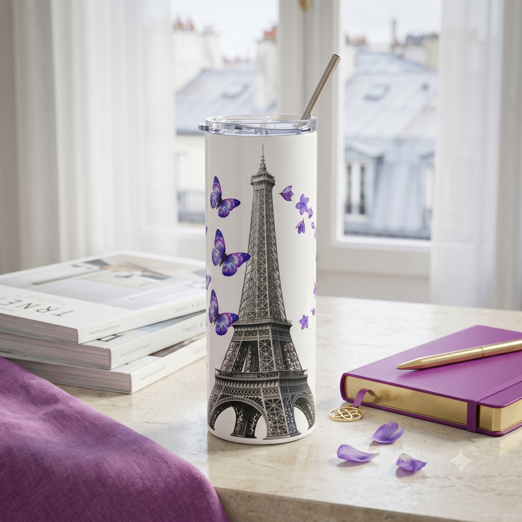 tsgabrielle® • Parijs - De Eiffeltoren • Tumbler • Roestvrij Staal • Wit • 20 oz - View 3