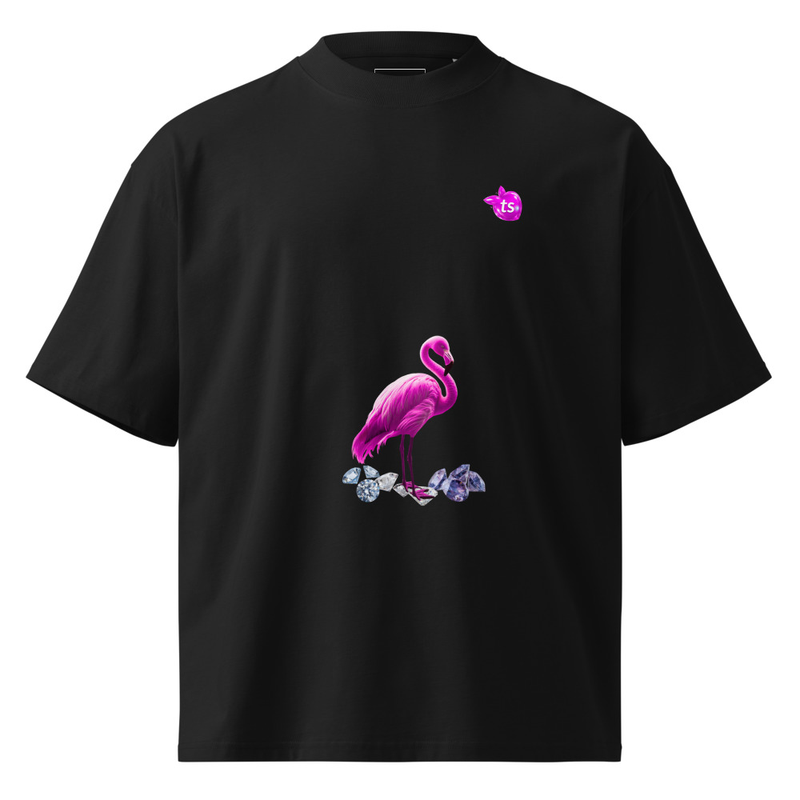 tsgabrielle® • Voor Hem • Flamant Rose • Oversized high-neck T-shirt • Zwart • Biologisch katoen