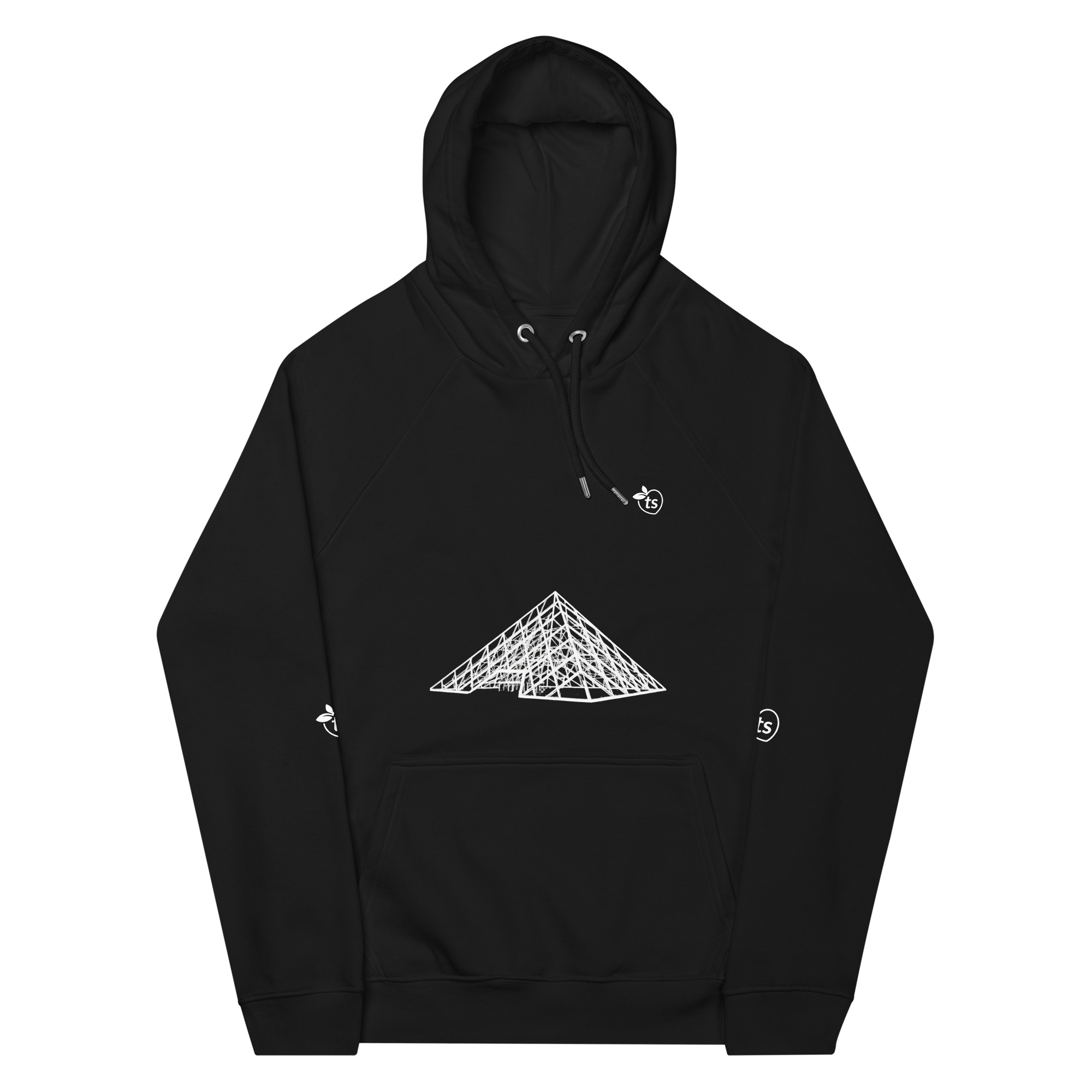 tsgabrielle® • Voor Hem • Paris - The Louvre Pyramid • Eco Raglan hoodie • zwart