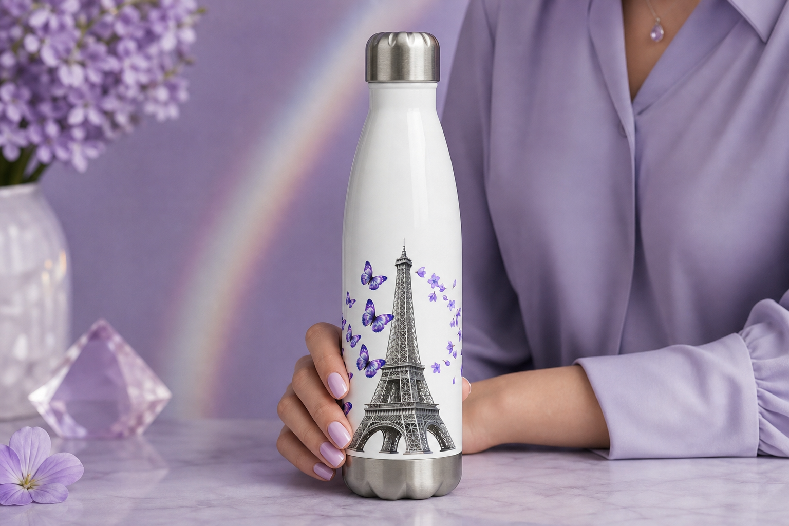 tsgabrielle® • Parijs - De Eiffeltoren • Waterfles • Wit • Roestvrij staal • 17 oz - 500ml - View 14